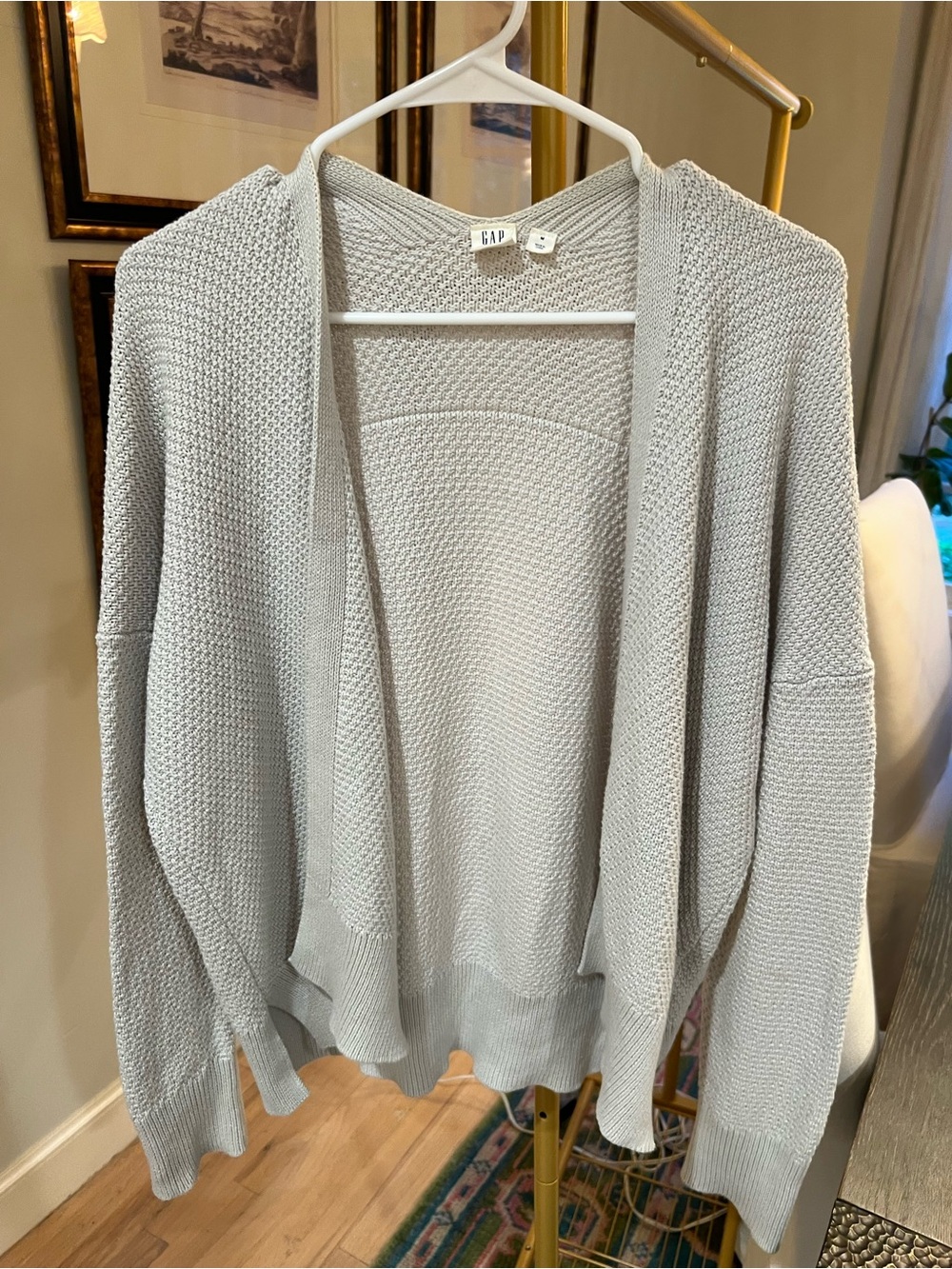 GAP Women's Light Gray Open-Front Knit Cardigan Sweater- thick